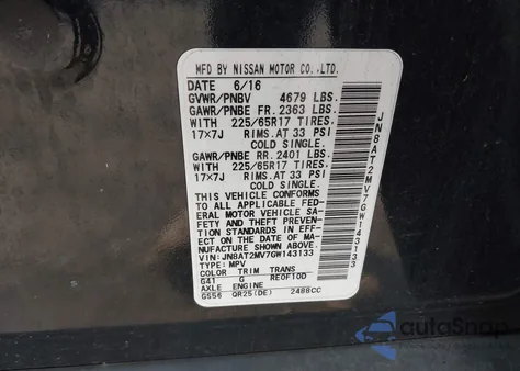 2016 Nissan Rogue Sv из США, поврежденный, VIN JN8AT2MV7GW143133